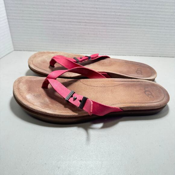 UGG PINK LEATHER ADJUSTABLE FLIP FLOPS SZ 8 - Picture 4 of 7